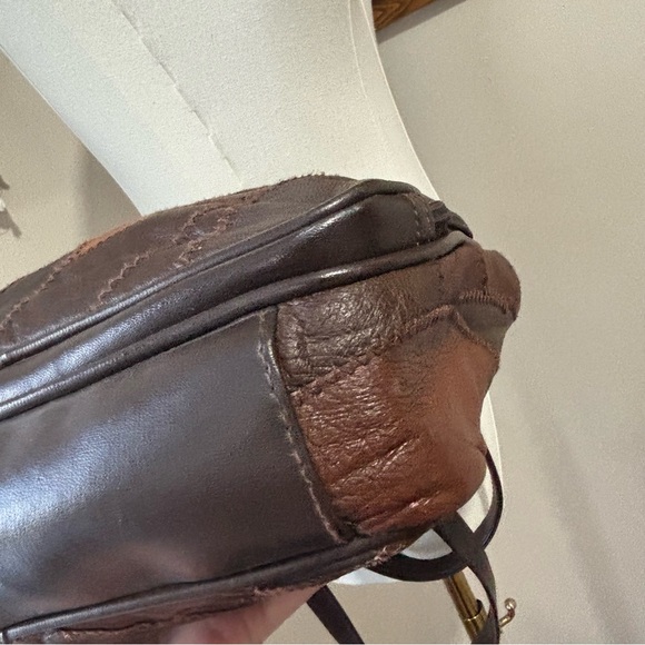 Vintage 90s Brown Leather Patchwork Shoulder Bag | Retro Boho Shoulder Tote - Picture 9 of 10
